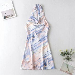 Halter-neck Tie-dyed A-line Dress