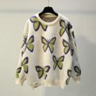 Butterfly Print Sweater Off-white - One Size
