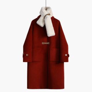 Plain Coat With Fluffy Scarf