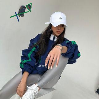 Zip-up Contrast-trim Hooded Top