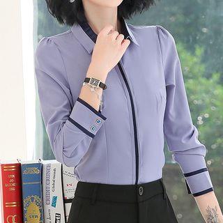 Contrast Trim Shirt / Cropped Straight-fit Pants / Set
