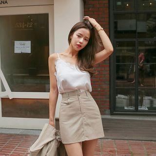 Linen Blend Zipped A-line Miniskirt