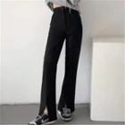 High-waist Straight-fit Slit Pants