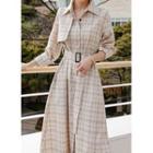 Belted Flap Plaid Maxi Trench Dress Check - One Size