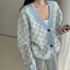 Checkered Cardigan Light Blue & Pale Yellow - One Size