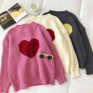 Heart Crewneck Long-sleeve Sweater