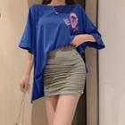 Loose-fit Printed T-shirt / Ruched Mini Skirt