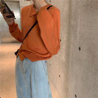 Long-sleeve Buttoned Knit Top As Shown In Figure - One Size