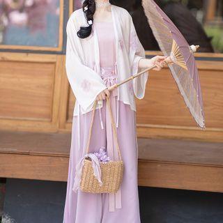 Set: Traditional Chinese Mesh Cover-up + Wide Leg Pants