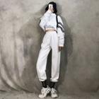 Set : Cropped Long-sleeve Sweatshirt + Sweatpants