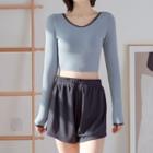 Set: Long Sleeve Cutout-back Swim Top + High Waist Bottom + Shorts