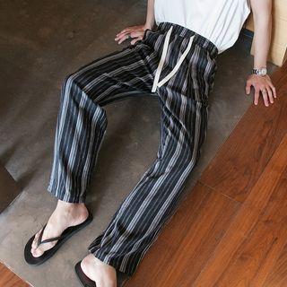 Drawstring Pinstripe Straight Leg Pants