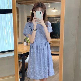 Dot Loose-fit Short-sleeve Dress Purple - One Size