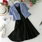 Set : Short-sleeve Blazer + Plain Sleeveless Dress