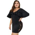 Plus Size Ruffled Lace Panel Sheath Dress