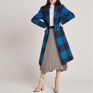 One-button Gingham Long Tailored Coat