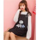 Animal Print Mock Fake Two Piece Long Sleeve Dress