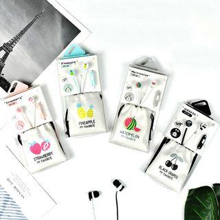 Set: Fruit Print In-ear Earphone + Pouch