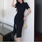Short-sleeve Frog Buttoned Midi Qipao Dress