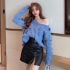 Cable Knit Sweater / Faux Leather Skirt