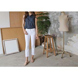 Fringe-hem Boot-cut Pants