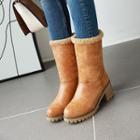 Faux Leather Chunky Heel Short Snow Boots