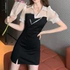 Short-sleeve Two-tone Mini Collared Dress