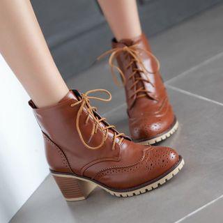 Chunky Heel Brogue Short Boots