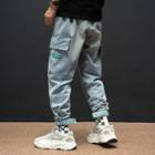 Embroidered Cargo Jogger Jeans With Adhesive Tabs