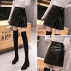 Pleated Mini A-line Faux Leather Skirt