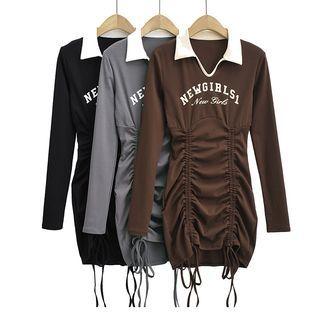 Long-sleeve Lettering Polo Dress