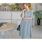 Short-sleeve Half-placket Lace-trim A-line Dress