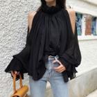 Cold-shoulder Chiffon Blouse Black - One Size