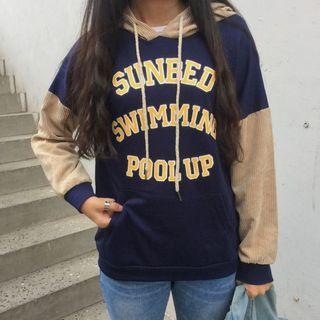 Loose-fit Lettering Color-block Hooded Pullover