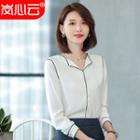 Long-sleeve Contrast-trim Blouse / Plaid Dress Pants / Mini Pencil Skirt