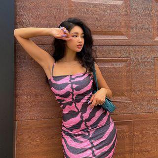 Spaghetti-strap Zebra-print Minidress