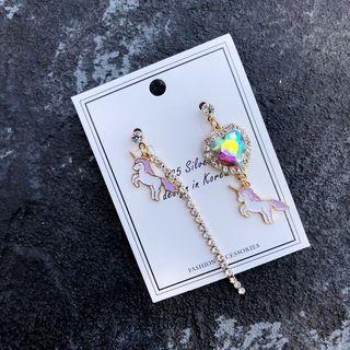 Non-matching Unicorn Gemstone Dangle Earring / Clip-on Earring