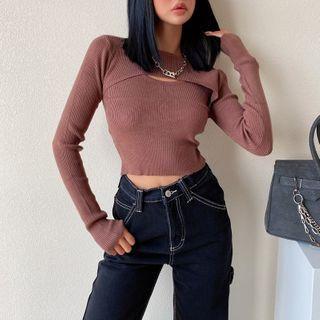 Mock Two-piece Knit Crop Top