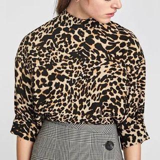 3/4-sleeve Mock Neck Leopard Top
