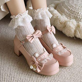 Chunky Heel Platform Bow Mary Jane Sandals