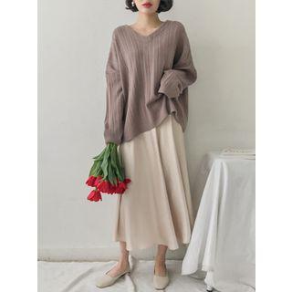 Band-waist Satin Flare Maxi Skirt