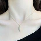 925 Sterling Silver Rhinestone Feather Pendant Necklace Rhinestone - Gold - One Size