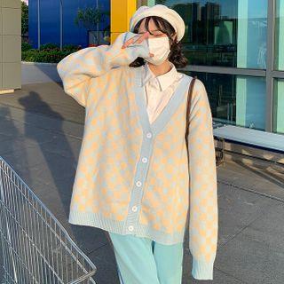 Checkerboard V-neck Cardigan