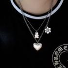 Flower & Heart Pendant Necklace / Bear Pendant Chain Necklace / Set