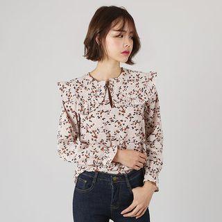 Capelet Frill-trim Floral Top