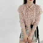 Floral Print Tie-neck Ruffled Blouse