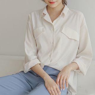 Open-placket Flap Chiffon Blouse