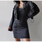 Distressed Crop Denim Jacket / Denim Slim-fit Sleeveless Dress