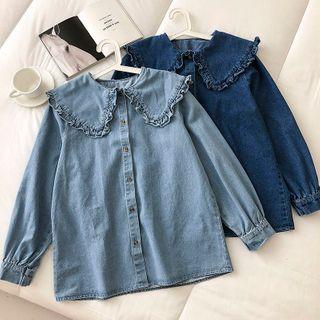 Long-sleeve Peter-pan Collar Ruffle Blouse