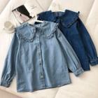 Long-sleeve Peter-pan Collar Ruffle Blouse